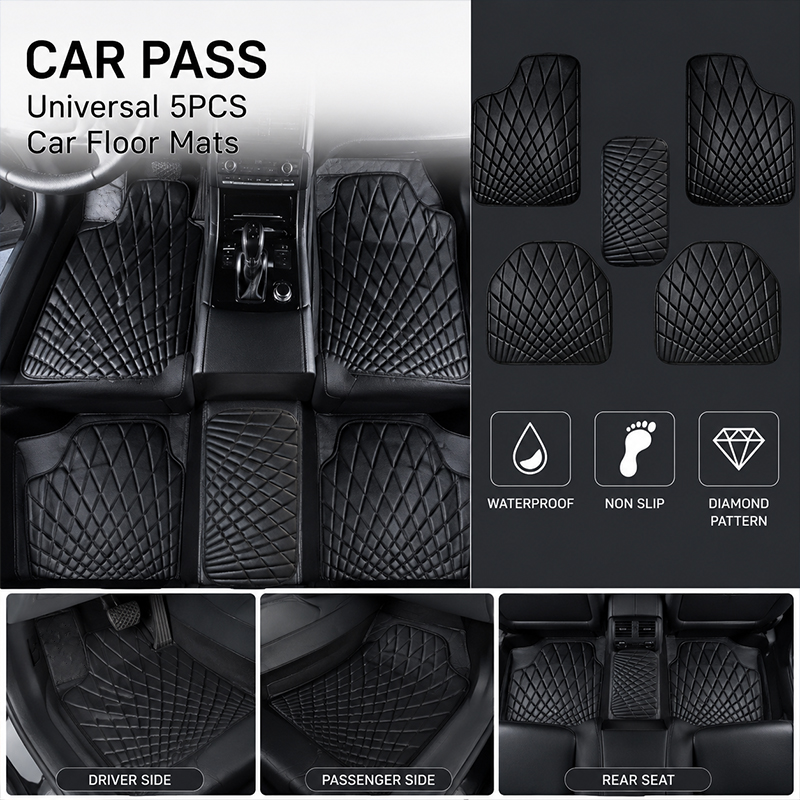Car Floor Mats Universal Waterproof Leather - CAR PASS Universele 5-delige lederen autovloermatten