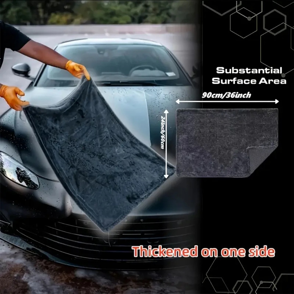 Microfiber Car Drying Towel Super Absorbent - Oversized donkergrijze auto microvezeldoek, sterk absorberend,