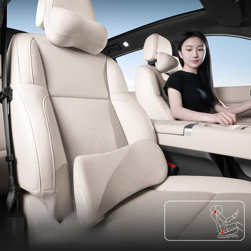 Memory Foam Car Neck Pillow Lumbar Support - Suède auto nekkussen lendensteun set ergonomisch