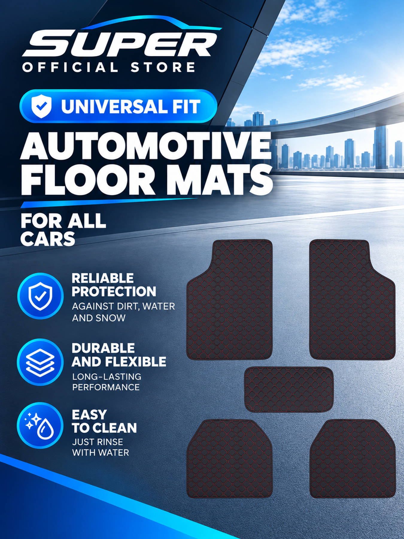 Car Floor Mats Universal Waterproof Leather - Autovloermatten, complete set, universeel, antislip, waterdicht,
